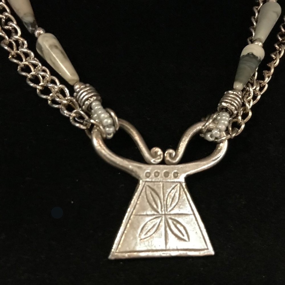 Silver & Jasper Pendant Necklace, Triple Strand on Silver Chain